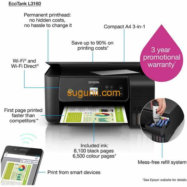 Imprimante Epson EcoTank L3160 Imprime – Scanne - Photocopie – Image 2