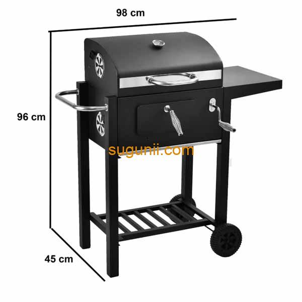 Barbecue à charbon avec couvercle et roulettes 3