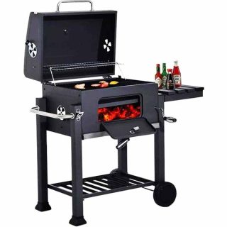 Barbecue à charbon avec couvercle et roulettes