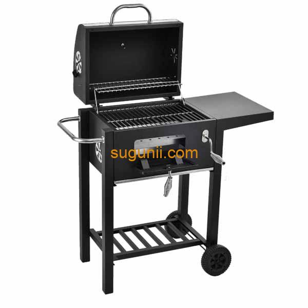 Barbecue à charbon avec couvercle et roulettes 4