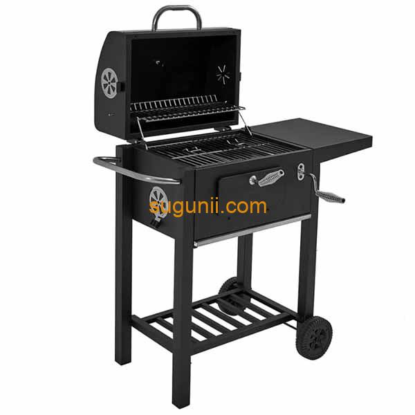Barbecue à charbon avec couvercle et roulettes 5