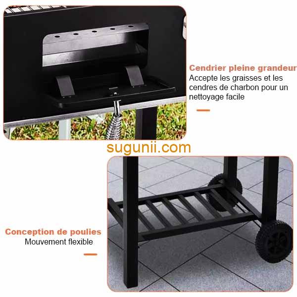 Barbecue à charbon avec couvercle et roulettes 6