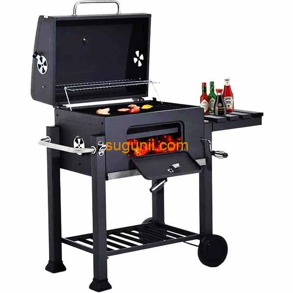 Barbecue à charbon avec couvercle et roulettes