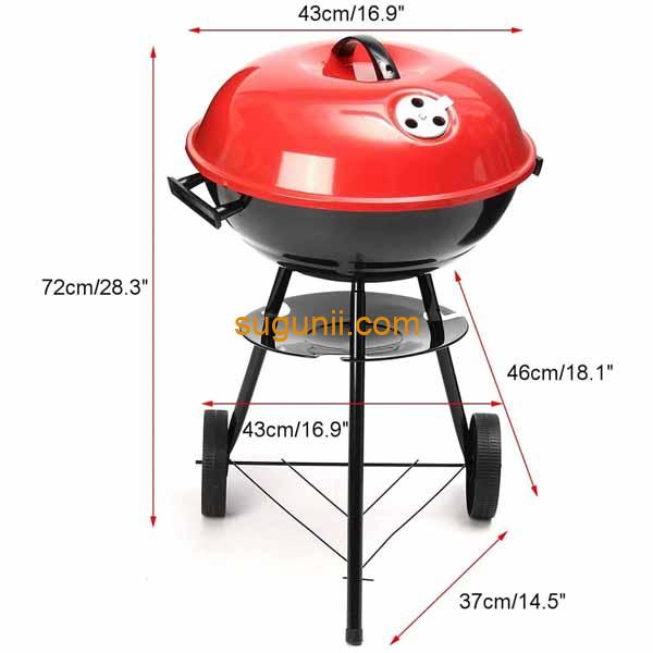 Barbecue à charbon portable 43 cm avec couvercle et roulettes 2