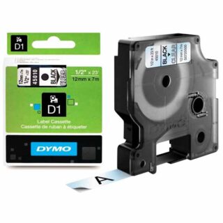 Ruban d'Étiquettes DYMO D1 45010 – 12 mm, Noir sur Transparent, 7 mètres