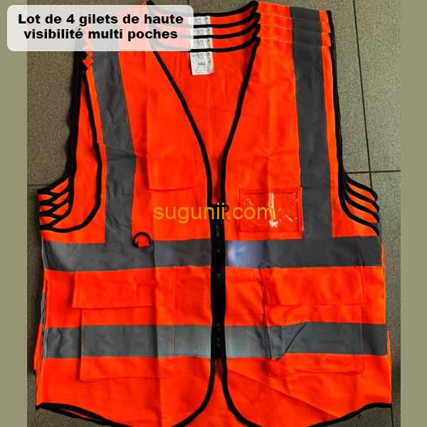 Lot de 4 Gilets de Haute Visibilité Multi-Poches – Sécurité et Praticité pour Toute l’Équipe 2