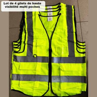 Lot de 4 Gilets de Haute Visibilité Multi-Poches – Sécurité et Praticité pour Toute l’Équipe