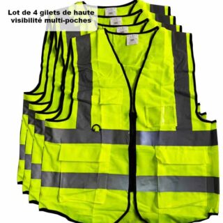 Lot de 4 Gilets de Haute Visibilité Multi-Poches – Sécurité et Praticité pour Toute l’Équipe
