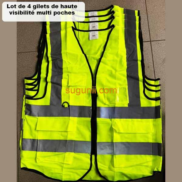 Lot de 4 Gilets de Haute Visibilité Multi-Poches – Sécurité et Praticité pour Toute l’Équipe