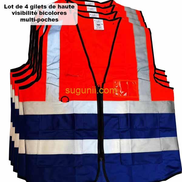Lot de 4 Gilets de Haute Visibilité Bicolore Multi-Poches – Sécurité, Confort et Praticité pour Toute l’Équipe 2