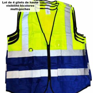 Lot de 4 Gilets de Haute Visibilité Bicolore Multi-Poches – Sécurité, Confort et Praticité pour Toute l’Équipe