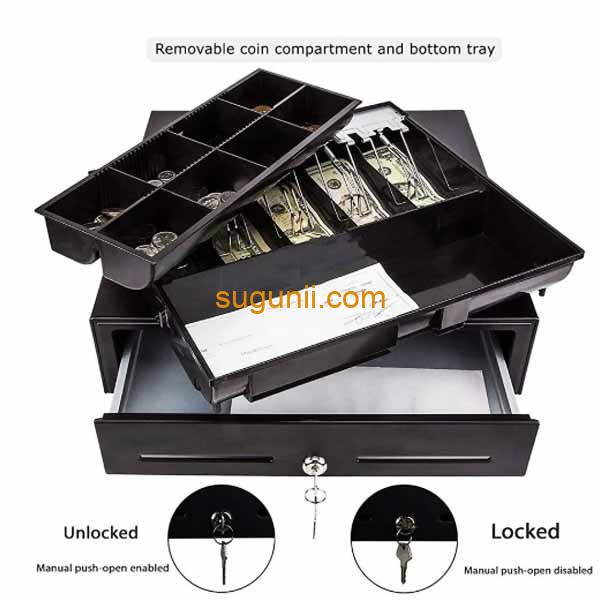 Tiroir-Caisse Focus POS – 5 Billets, 8 Pièces, Verrou 3 Positions, RJ12 b